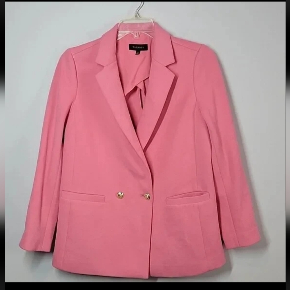 Talbots Double Knit Long Blazer Jacket Double Breasted Pink Size 22W